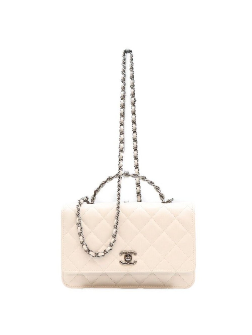 Chanel White Lambskin Silver Chain Top Handle Wallet Shoulder Bag
